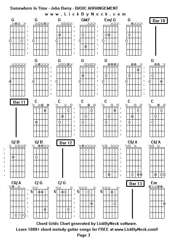 Chord Grids Chart of chord melody fingerstyle guitar song-Somewhere In Time - John Barry - BASIC ARRANGEMENT,generated by LickByNeck software.